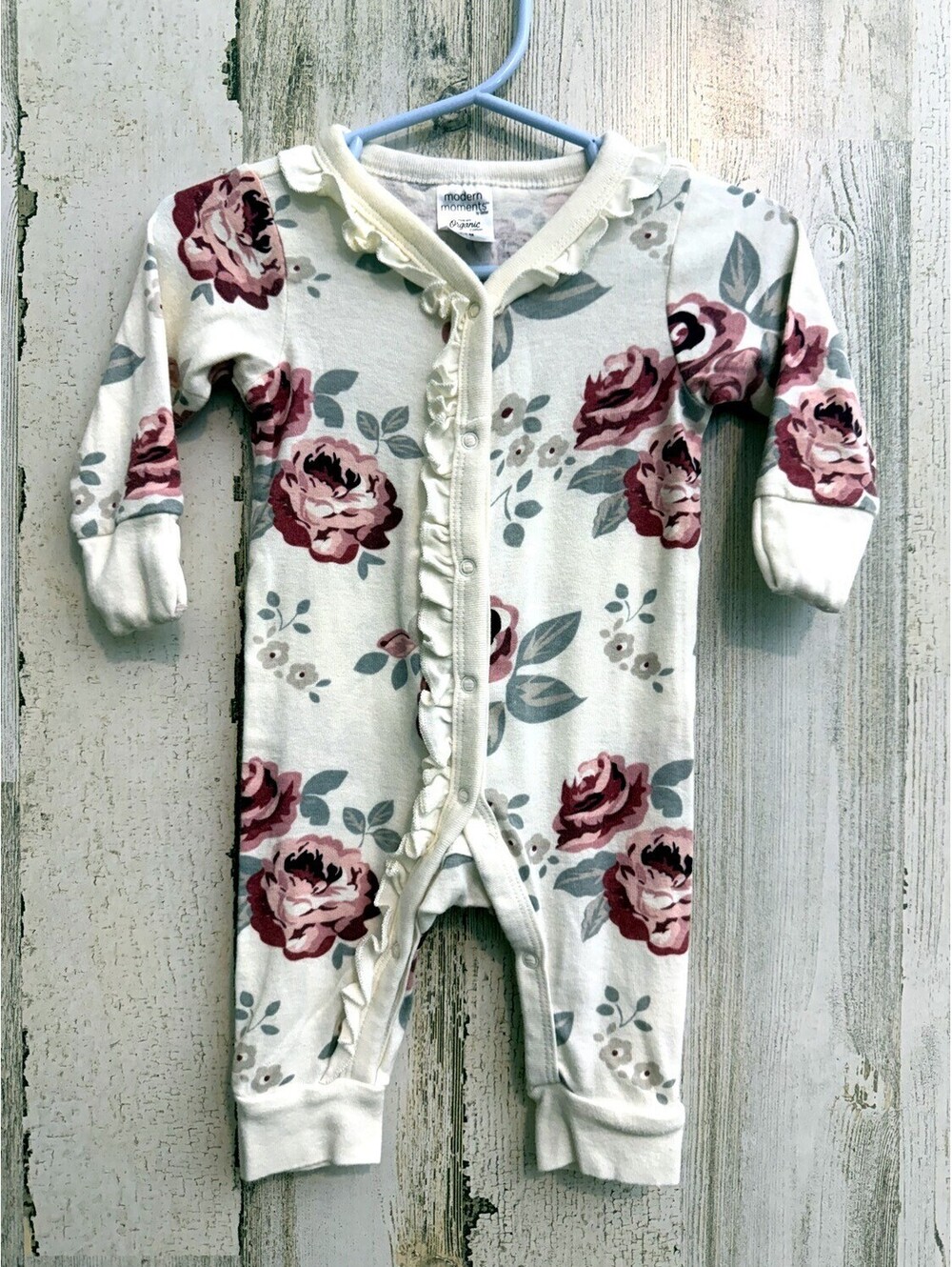 Modern Moments by Gerber Cream Rose Floral Ruffle Romper 0-3M Organic